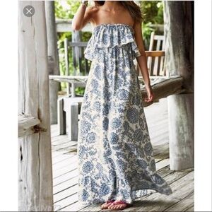 Mods International linen ruffle smocked maxi dress small